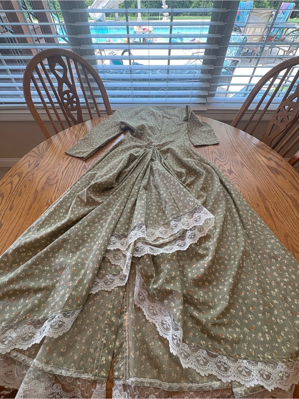 Seneca Vintage Mid Century Style Sage Floral Prairie Tea Dress S/M ? Bustle Back - Picture 12 of 12